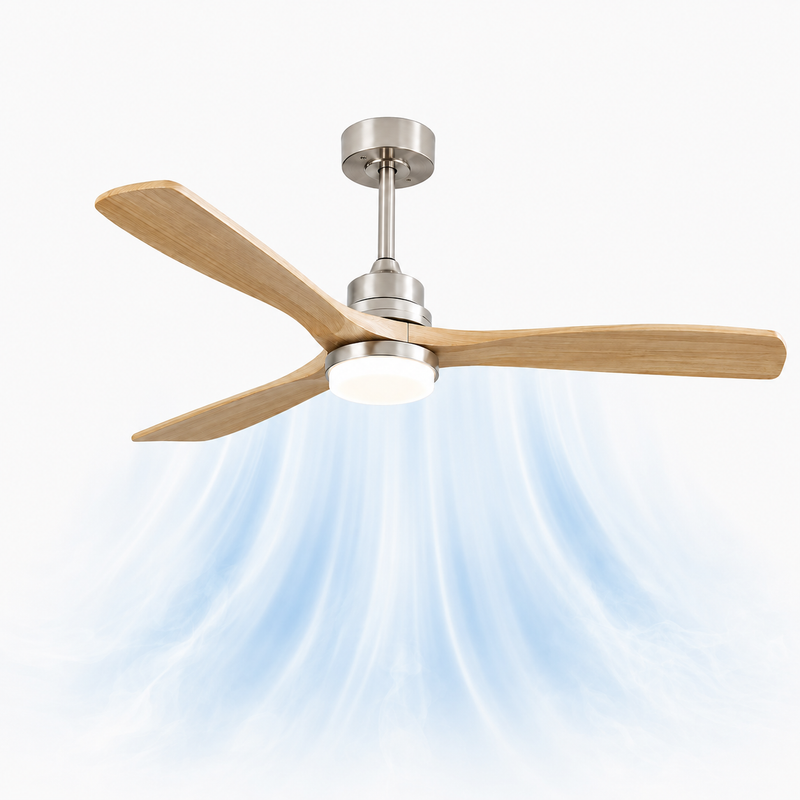 Ventilateur de plafond Ventalia Noyer 52" — bois, LED, télécommande & moteur DC 6 vitesses